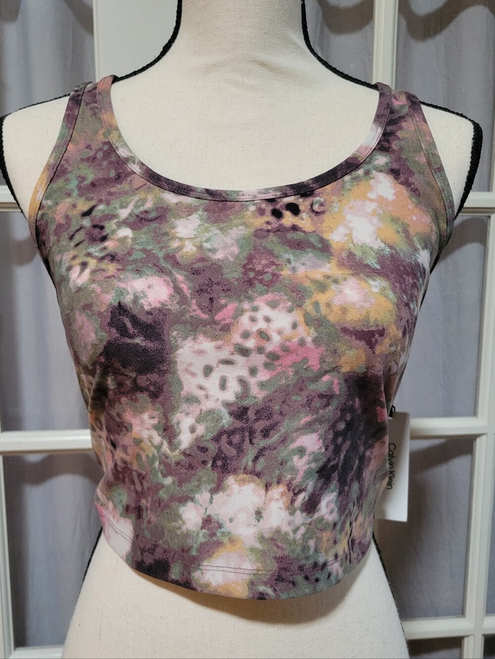 Calvin Klein Floral Tie-Dye Crop Tank - Purple, Green, Yellow